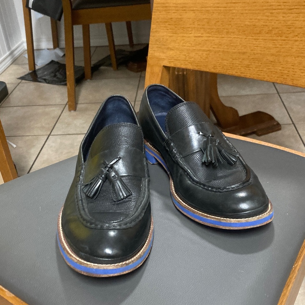 Cole Haan Black Loafers with Blue Accents